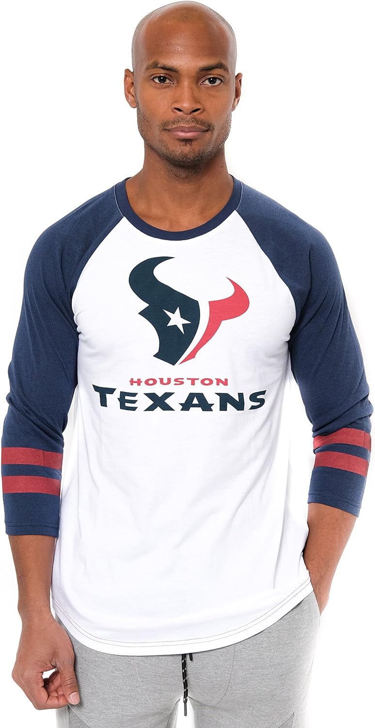 Ultra Game NFL Mens Super Soft Raglan Baseball Long Sleeve T-Shirt| Houston Texans