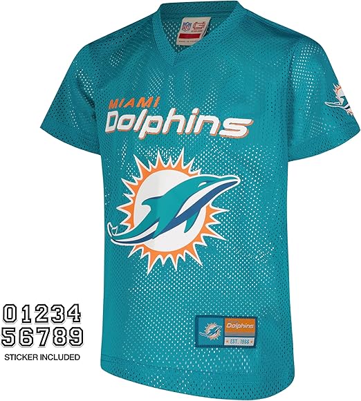 Ultra Game NFL Official Youth Uniform Set - Includes Super Soft Jersey, Pants, Iron on Numbers & Team Sticker Set, Miami Dolphins, Team Color|Miami Dolphins