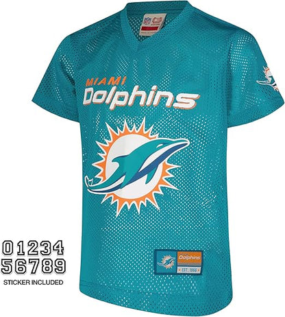 Ultra Game NFL Official Youth Uniform Set - Includes Super Soft Jersey, Pants, Iron on Numbers & Team Sticker Set, Miami Dolphins, Team Color|Miami Dolphins