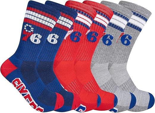 Ultra Game NBA Official Men’s Athletic Cushioned Secure Fit Team Crew Socks - 3 Pack - Unisex, Philadelphia 76ers, Assorted, M6-12|Philadelphia 76ers