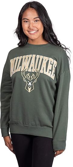 Ultra Game NBA Women's Milwaukee Bucks Extra Soft Fleece Distressed Oversized Pullover Sweatshirt | Milwaukee Bucks - UltraGameShop