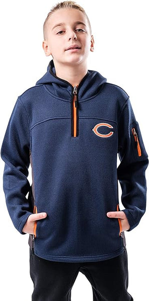 Ultra Game NFL Chicago Bears Youth Extra Soft Fleece Quarter Zip Pullover Hoodie Sweartshirt|Chicago Bears