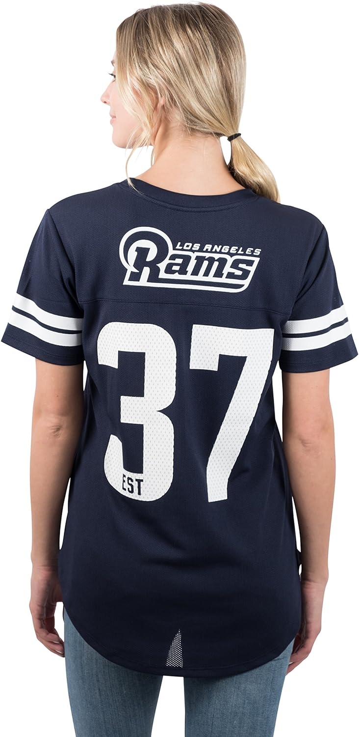 Ultra Game NFL Los Angeles Rams Womens Soft Mesh Varsity Stripe T-Shirt|Los Angeles Rams