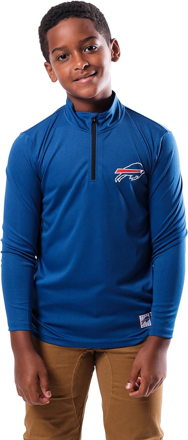 Ultra Game NFL Buffalo Bills Youth Super Soft Quarter Zip Long Sleeve T-Shirt|Buffalo Bills