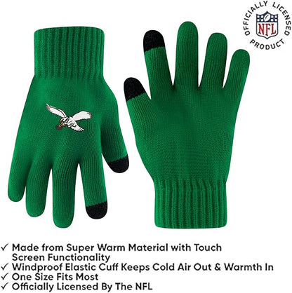 NFL Official Adults Super Soft Winter Beanie Knit Hat with Extra Warm Touch Screen Gloves|Philadelphia Eagles