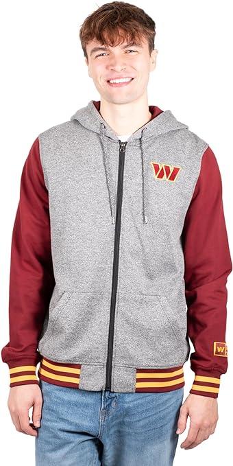 Ultra Game NFL Washington Commanders Mens Full Zip Soft Fleece Letterman Varsity Jacket Hoodie|Washington Commanders - UltraGameShop