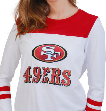 Ultra Game NFL Official Women's Super Soft Raglan Vintage Baseball T-Shirt, San Francisco 49ers, White|San Francisco 49ers