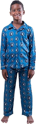 Ultra Game NBA Minnesota Timberwolves Boys 2-Piece Loose-fit Button Down Pajamas Set|Minnesota Timberwolves - UltraGameShop