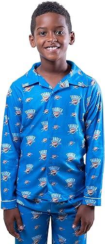 Ultra Game NBA Oklahoma City Thunder Boys 2-Piece Loose-fit Button Down Pajamas Set|Oklahoma City Thunder - UltraGameShop