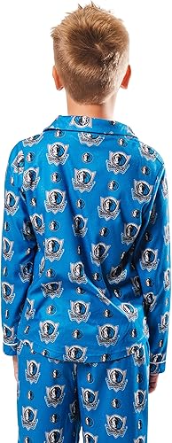 Ultra Game NBA Official Youth 2-Piece Super Soft Button Down Pajamas Set, Dallas Mavericks, Boys Sizes|Dallas Mavericks