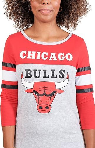 Ultra Game Chicago Bulls Women's Standard T Raglan Baseball 3/4 Long Sleeve Tee Shirt|Chicago Bulls - UltraGameShop