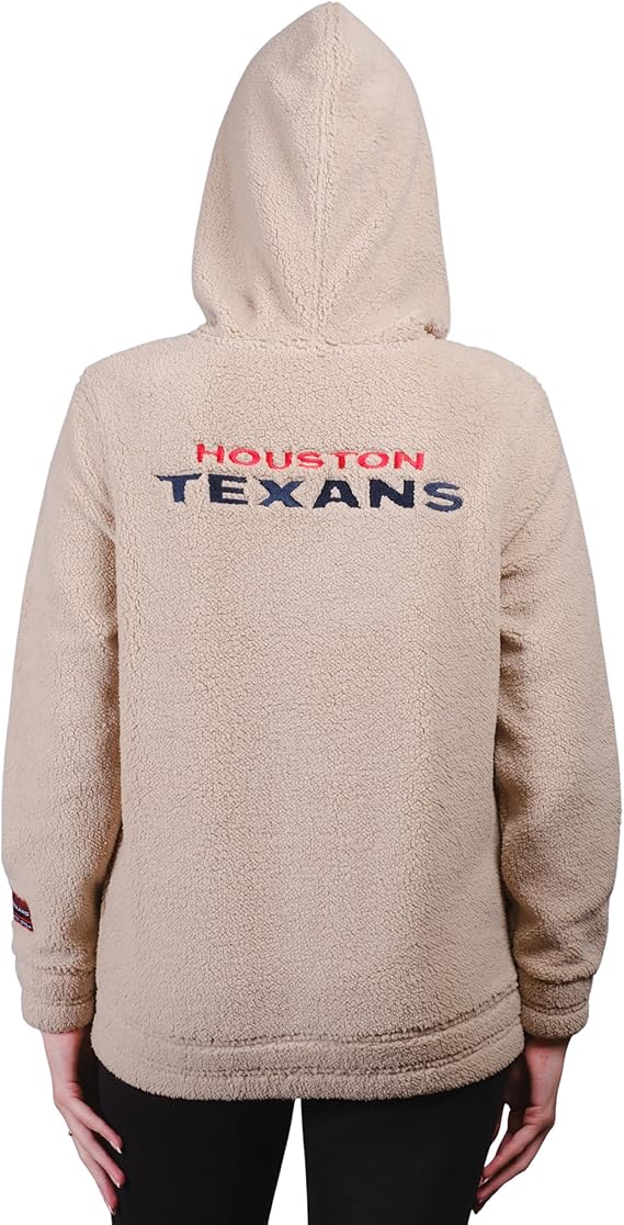 Ultra Game NFL Official Women's Super Soft Sherpa Full Zip Hoodie Sweatshirt Jacket, Houston Texans, Sand|Houston Texans