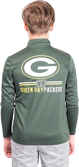 Ultra Game NFL Green Bay Packers Youth Super Soft Quarter Zip Long Sleeve T-Shirt|Green Bay Packers