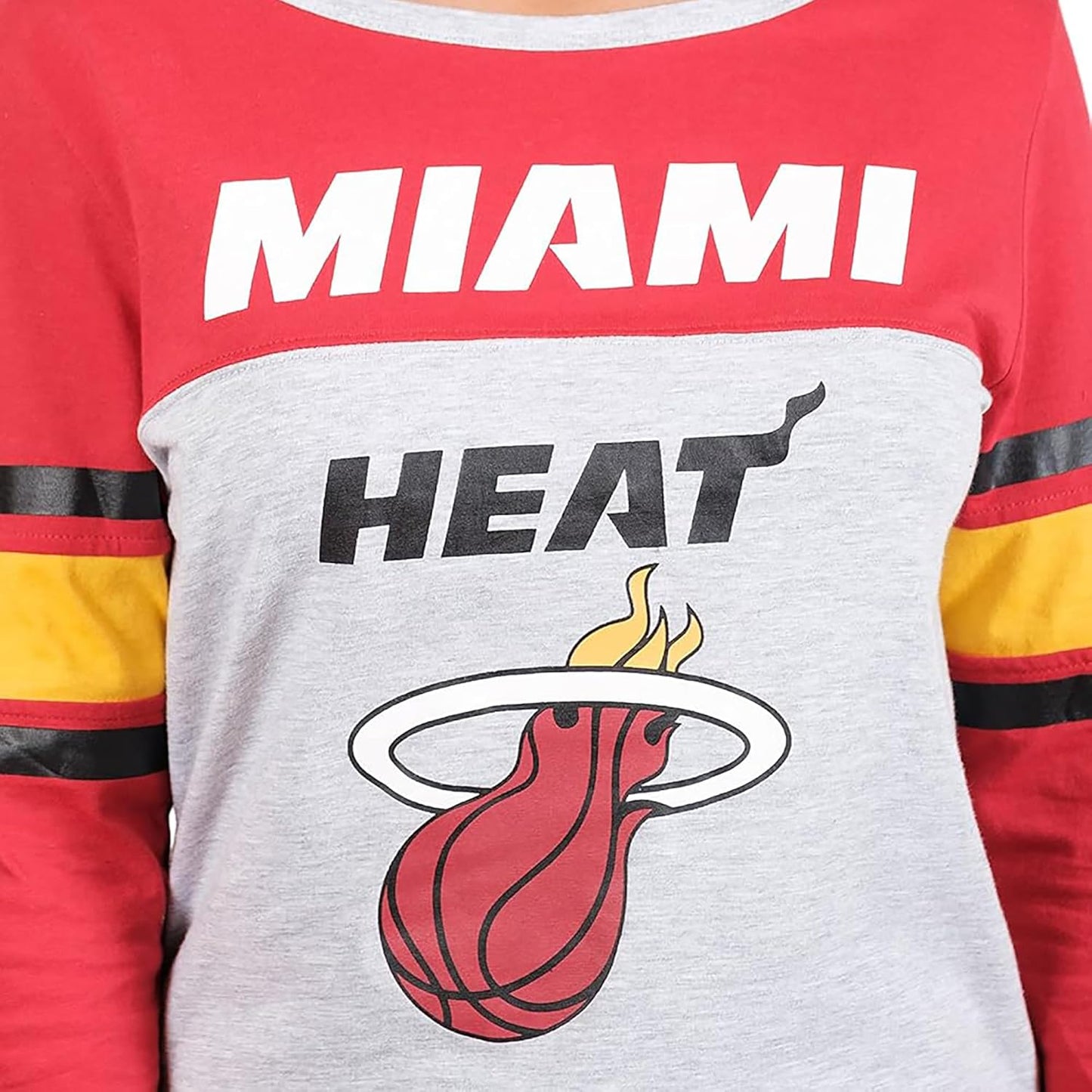 Ultra Game NBA Official Women's Raglan Baseball 3/4 Long Sleeve Shirt, Miami Heat, Team Color|Miami Heat
