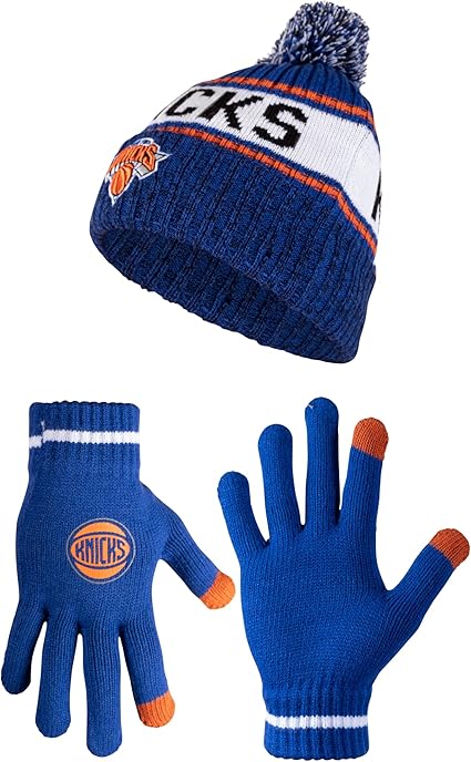 Ultra Game NBA New York Knicks Adults Super Soft Winter Beanie Knit Hat With Extra Warm Touch Screen Gloves|New York Knicks - UltraGameShop