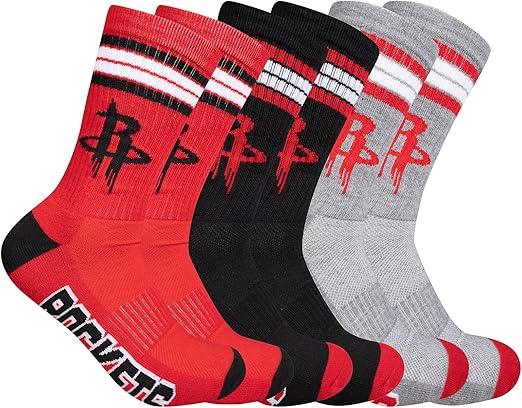 Ultra Game NBA Official Men’s Athletic Cushioned Secure Fit Team Crew Socks - 3 Pack - Unisex, Houston Rockets, Assorted, M6-12|Houston Rockets