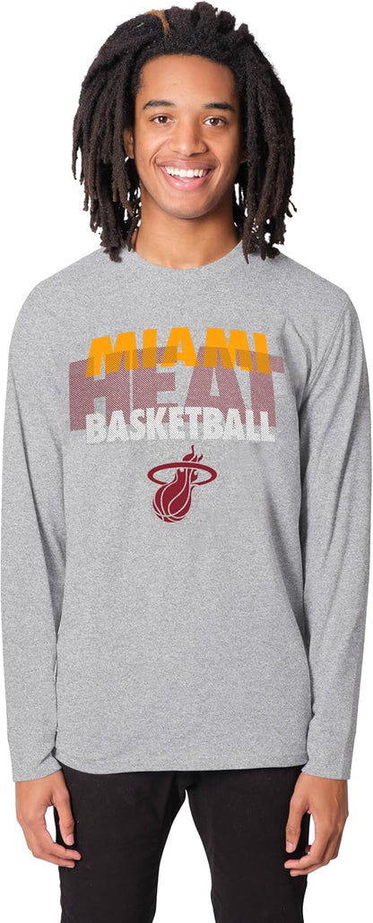 Ultra Game NBA Official Men‚Äôs Super Soft Supreme Long Sleeve T-Shirt - Unisex, Miami Heat, Heather Gray|Miami Heat