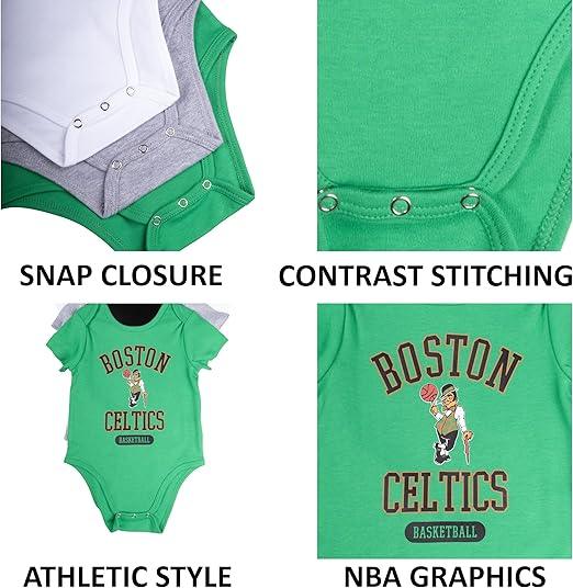 Ultra Game NBA Boston Celtics Super Soft Cotton 3 Pack Baby Creeper Bodysuit|Boston Celtics - UltraGameShop