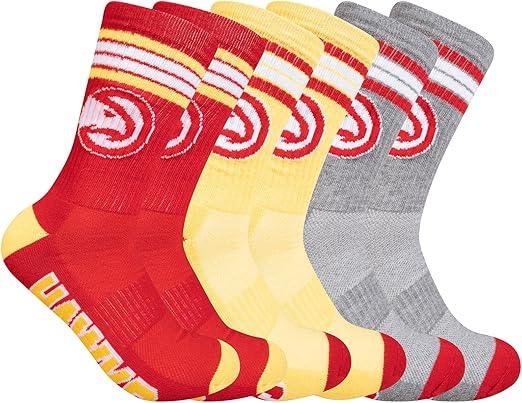 Ultra Game NBA Official Men’s Athletic Cushioned Secure Fit Team Crew Socks - 3 Pack - Unisex, Atlanta Hawks, Assorted, M6-12|Atlanta Hawks