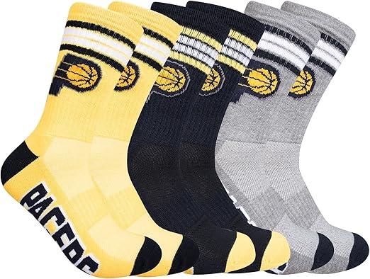 Ultra Game NBA Official Men’s Athletic Cushioned Secure Fit Team Crew Socks - 3 Pack - Unisex, Indiana Pacers, Assorted, M6-12|Indiana Pacers