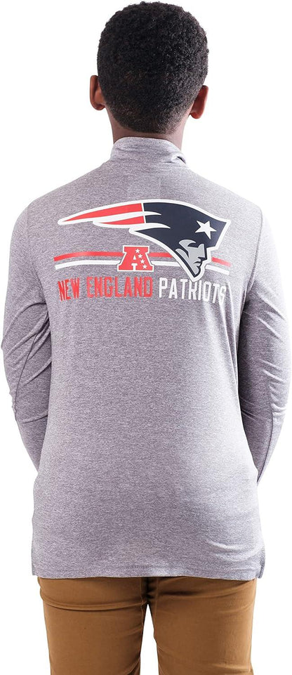 Ultra Game NFL New England Patriots Youth Super Soft Quarter Zip Long Sleeve T-Shirt|New England Patriots - UltraGameShop