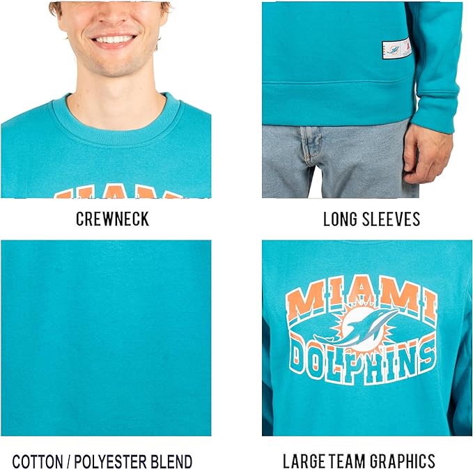 Ultra Game NFL Miami Dolphins Men's Super Soft Ultimate Crew Neck Sweatshirt|Miami Dolphins - UltraGameShop