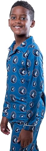 Ultra Game NBA Minnesota Timberwolves Boys 2-Piece Loose-fit Button Down Pajamas Set|Minnesota Timberwolves - UltraGameShop