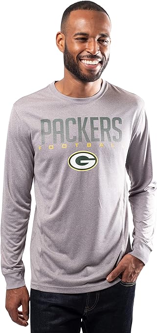 Ultra Game NFL Green Bay Packers Mens Active Quick Dry Long Sleeve T-Shirt|Green Bay Packers - UltraGameShop