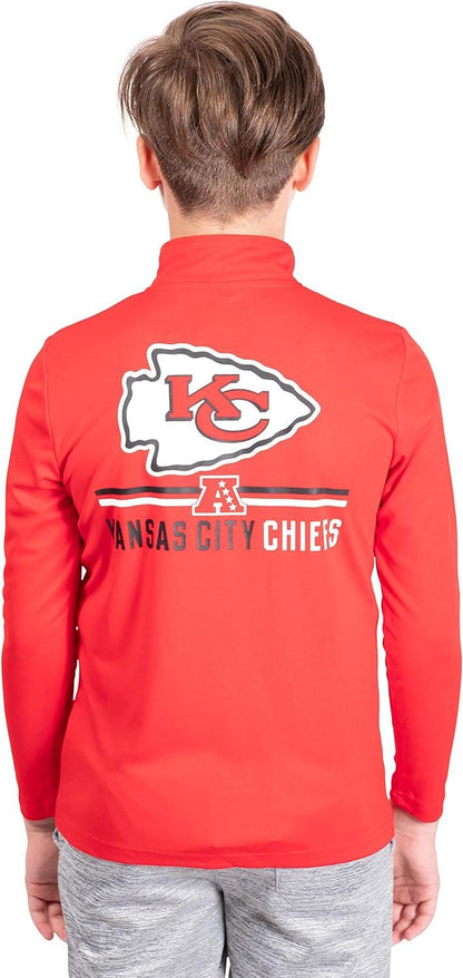 Ultra Game NFL Kansas City Chiefs Youth Super Soft Quarter Zip Long Sleeve T-Shirt|Kansas City Chiefs - UltraGameShop