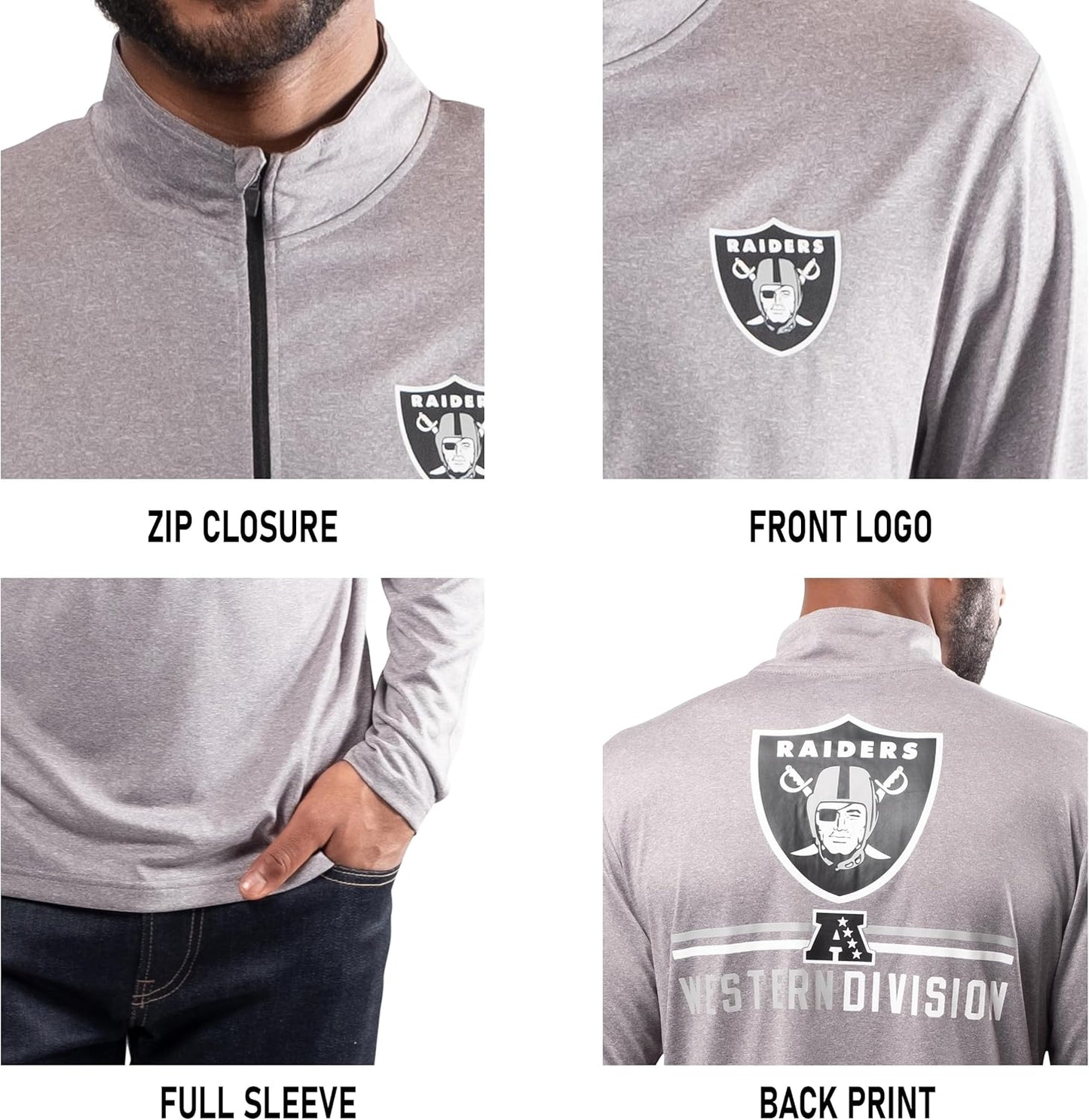 NFL Official Adults Super Soft Quarter Zip Long Sleeve T-Shirt - Unisex|Las Vegas Raiders