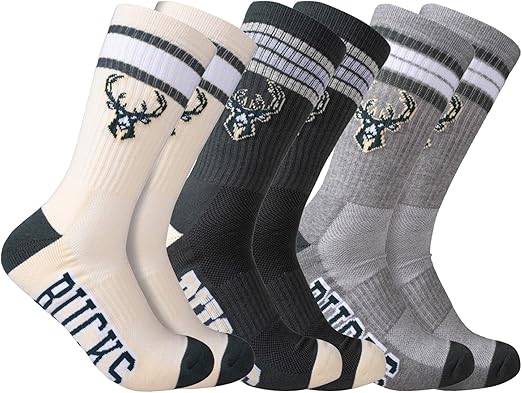 Ultra Game NBA Men's Milwaukee Bucks Cushioned Secure Fit Team Crew Socks - 3 Pack| Milwaukee Bucks - UltraGameShop