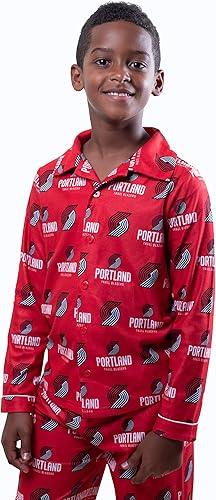 Ultra Game NBA Portland Trail Blazers Boys 2-Piece Loose-fit Button Down Pajamas Set|Portland Trail Blazers - UltraGameShop