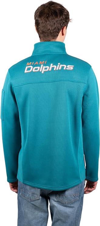 Ultra Game Men's Quarter-Zip Fleece Pullover Sweatshirt with Zipper Pockets Miami Dolphins