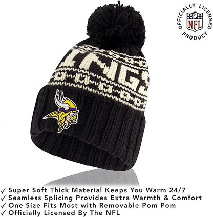 Ultra Game NFL Official Adults Super Soft Cable Knit Winter Beanie Knit Hat with Extra Warm Touch Screen Gloves, Minnesota Vikings, One Size|Minnesota Vikings