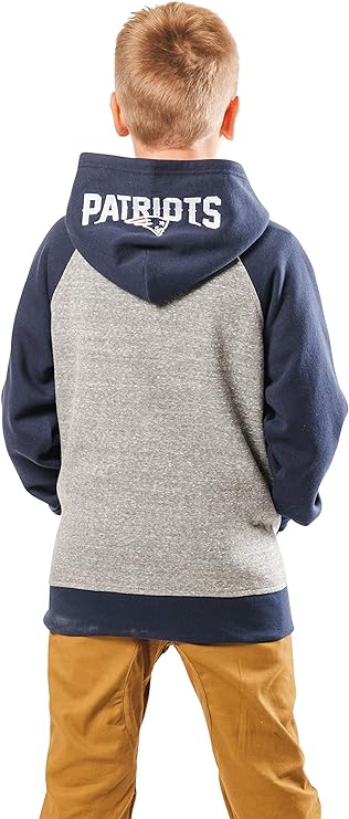 Ultra Game NFL New England Patriots Youth Full Zip Soft Fleece Raglan Hoodie|New England Patriots - UltraGameShop