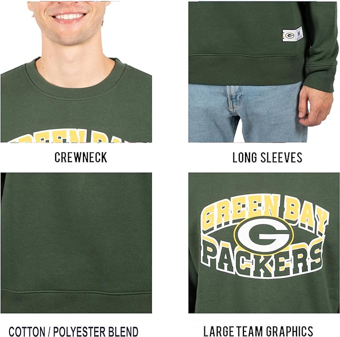 Ultra Game NFL Green Bay Packers Men's Super Soft Ultimate Crew Neck Sweatshirt|Green Bay Packers - UltraGameShop