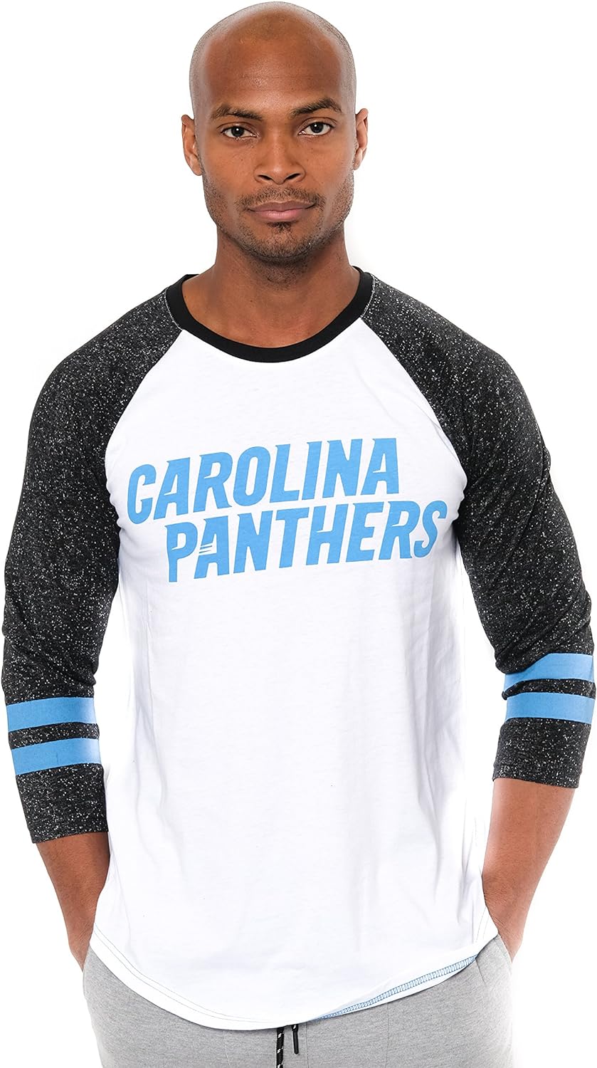 Ultra Game NFL Mens Super Soft Raglan Baseball Long Sleeve T-Shirt| Carolina Panthers - UltraGameShop