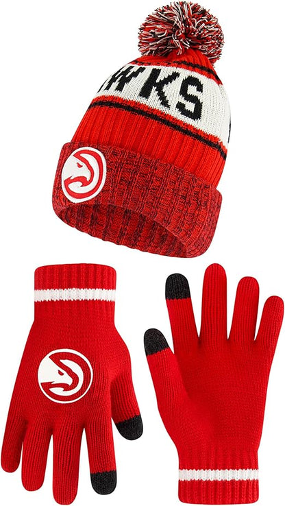 Ultra Game NBA Official Men's Super Soft Winter Beanie Knit Hat With Extra Warm Touch Screen Gloves - Unisex, Atlanta Hawks, Team Color, 1SIZE|Atlanta Hawks