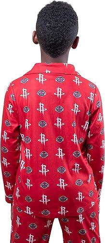 Ultra Game NBA Houston Rockets Boys 2-Piece Loose-fit Button Down Pajamas Set|Houston Rockets - UltraGameShop