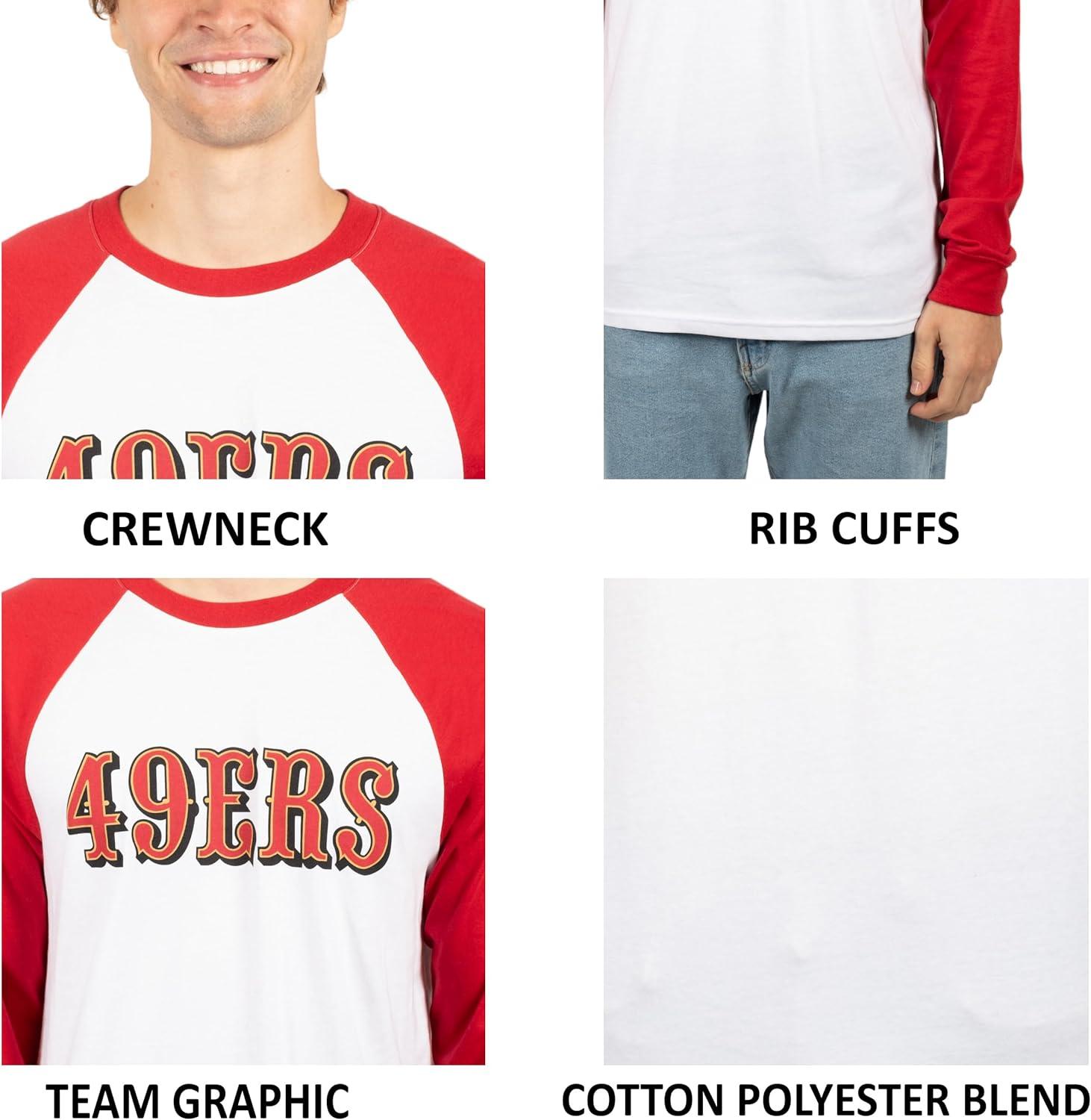 Ultra Game NFL Mens Super Soft Raglan Baseball Long Sleeve T-Shirt| San Francisco 49ers - UltraGameShop