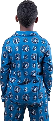 Ultra Game NBA Minnesota Timberwolves Boys 2-Piece Loose-fit Button Down Pajamas Set|Minnesota Timberwolves - UltraGameShop