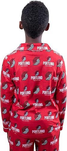 Ultra Game NBA Portland Trail Blazers Boys 2-Piece Loose-fit Button Down Pajamas Set|Portland Trail Blazers - UltraGameShop