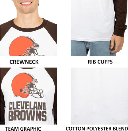 Ultra Game NFL Mens Super Soft Raglan Baseball Long Sleeve T-Shirt| Cleveland Browns - UltraGameShop