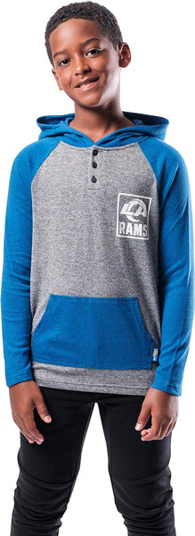 Ultra Game NFL Los Angeles Rams Youth Fleece Hoodie Pullover Sweatshirt Henley|Los Angeles Rams - UltraGameShop