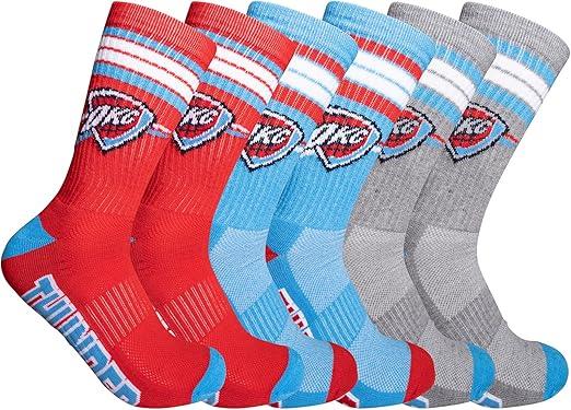 Ultra Game NBA Men's Oklahoma City Thunder Cushioned Secure Fit Team Crew Socks - 3 Pack| Oklahoma City Thunder - UltraGameShop