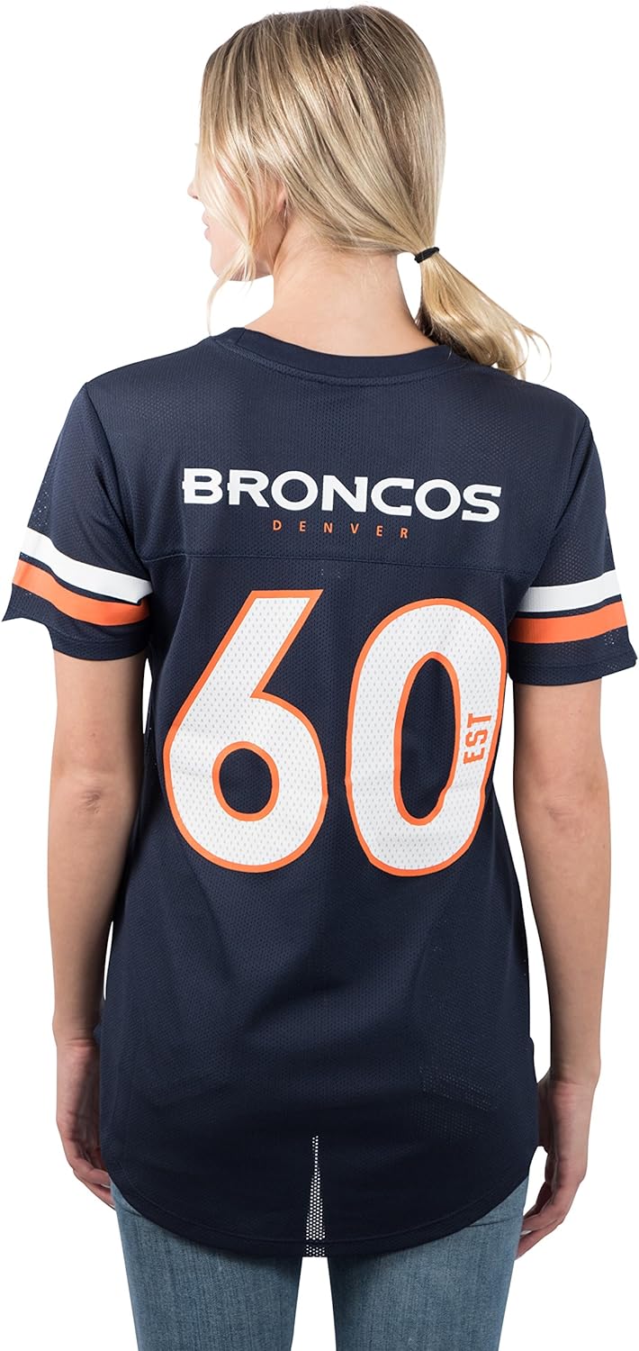Ultra Game NFL Denver Broncos Womens Soft Mesh Varsity Stripe T-Shirt|Denver Broncos