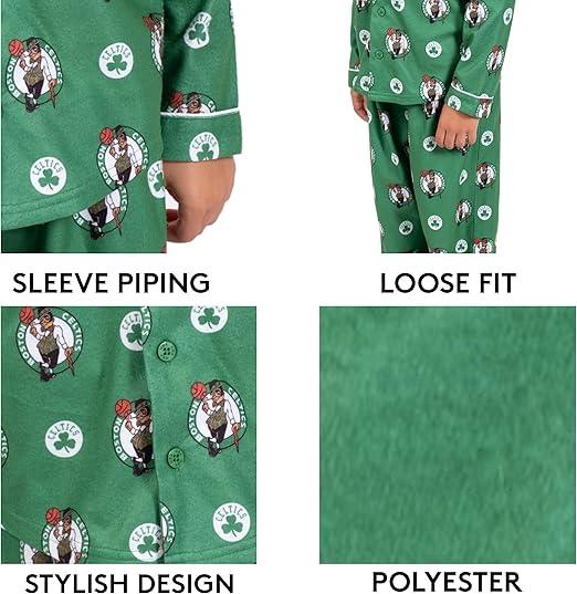 Ultra Game NBA Official Youth 2-Piece Super Soft Button Down Pajamas Set, Boston Celtics, Boys Sizes|Boston Celtics