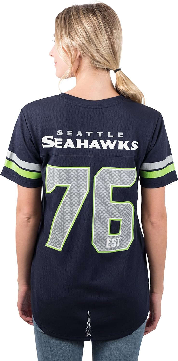 Ultra Game NFL Seattle Seahawks Womens Soft Mesh Varsity Stripe T-Shirt|Seattle Seahawks - UltraGameShop