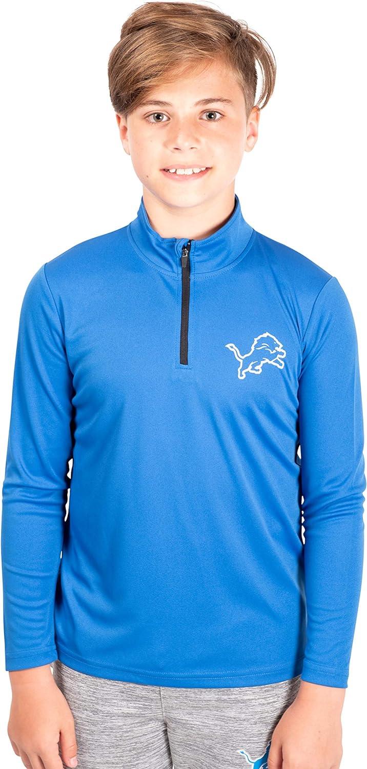 Ultra Game NFL Detroit Lions Youth Super Soft Quarter Zip Long Sleeve T-Shirt|Detroit Lions - UltraGameShop