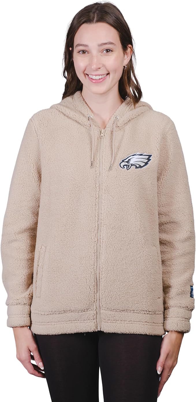 NFL Official Women's Super Soft Sherpa Full Zip Hoodie Sweatshirt Jacket|Philadelphia Eagles